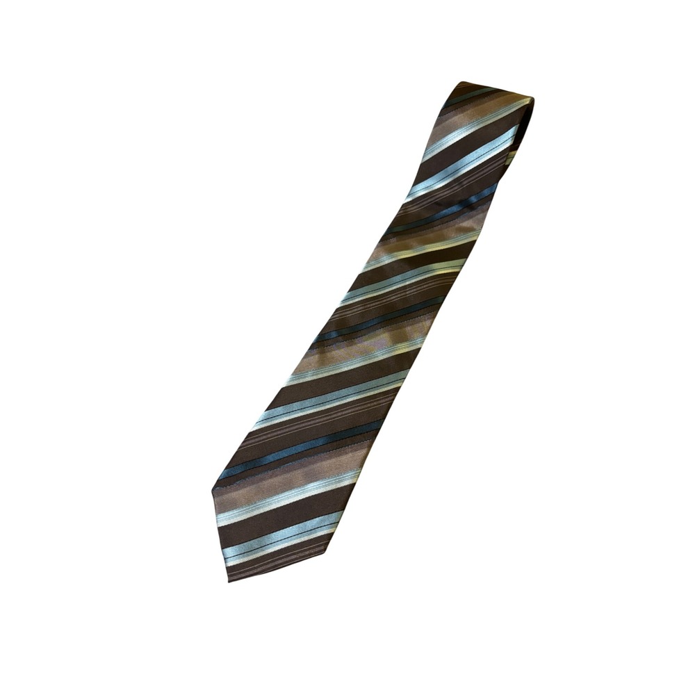 Cape Cod Neckwear Silk Tie OS Brown Blue Striped Diagonal Pattern